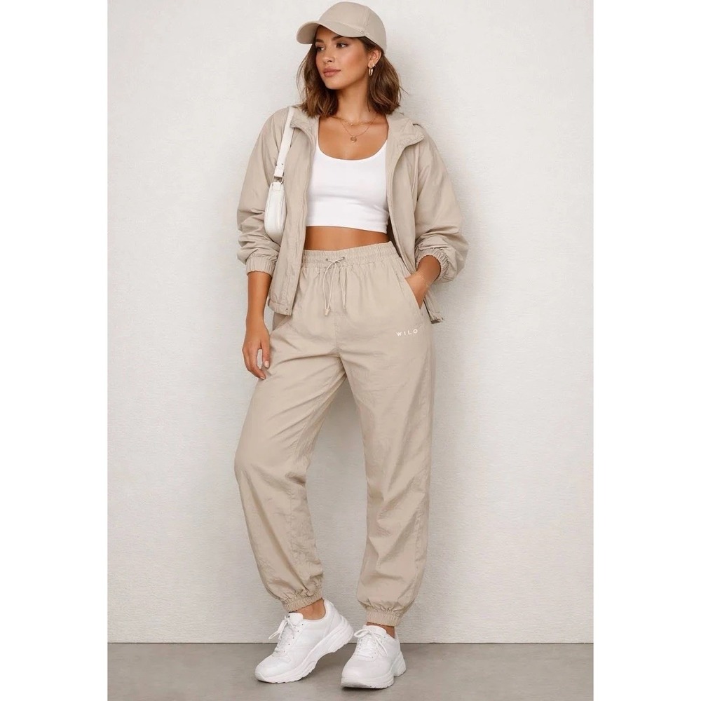 WILO THE LABEL Parachute Pant Clay Beige Nylon Mesh Lined Joggers WL-323-04-M